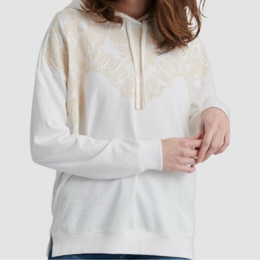 lucky brand cotton crochet embroidered hoodie
